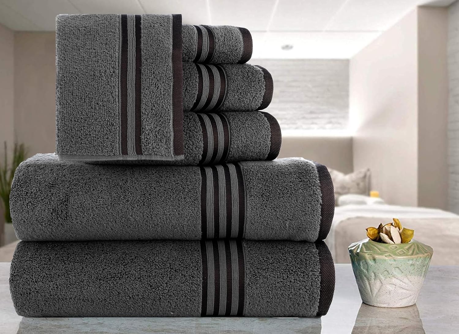 CASA COPENHAGEN Zero Twist Towel Set 6 Pieces Pine Grey