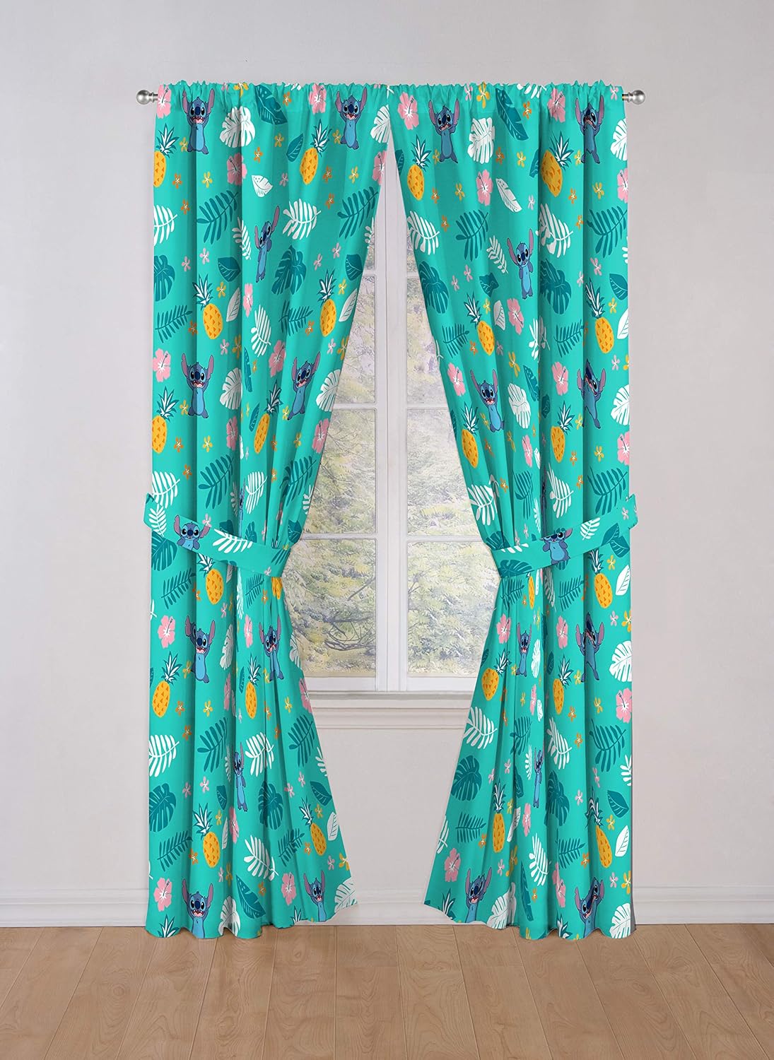 Jay Franco Kids Window Drapes with Tiebacks - Teal Lilo Stitch 84 Inch