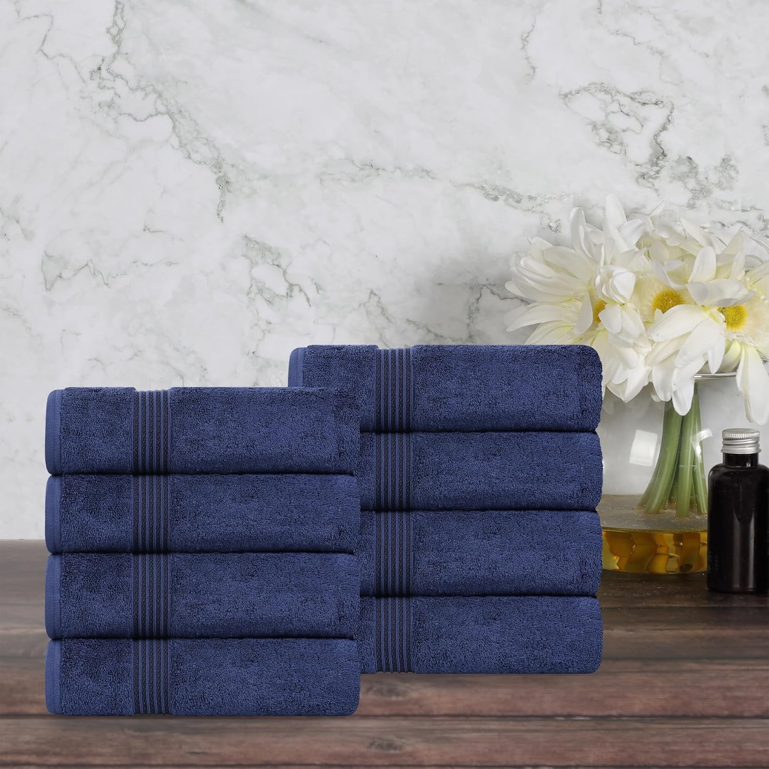 Superior Egyptian Cotton Towel Set of 8 Navy Blue