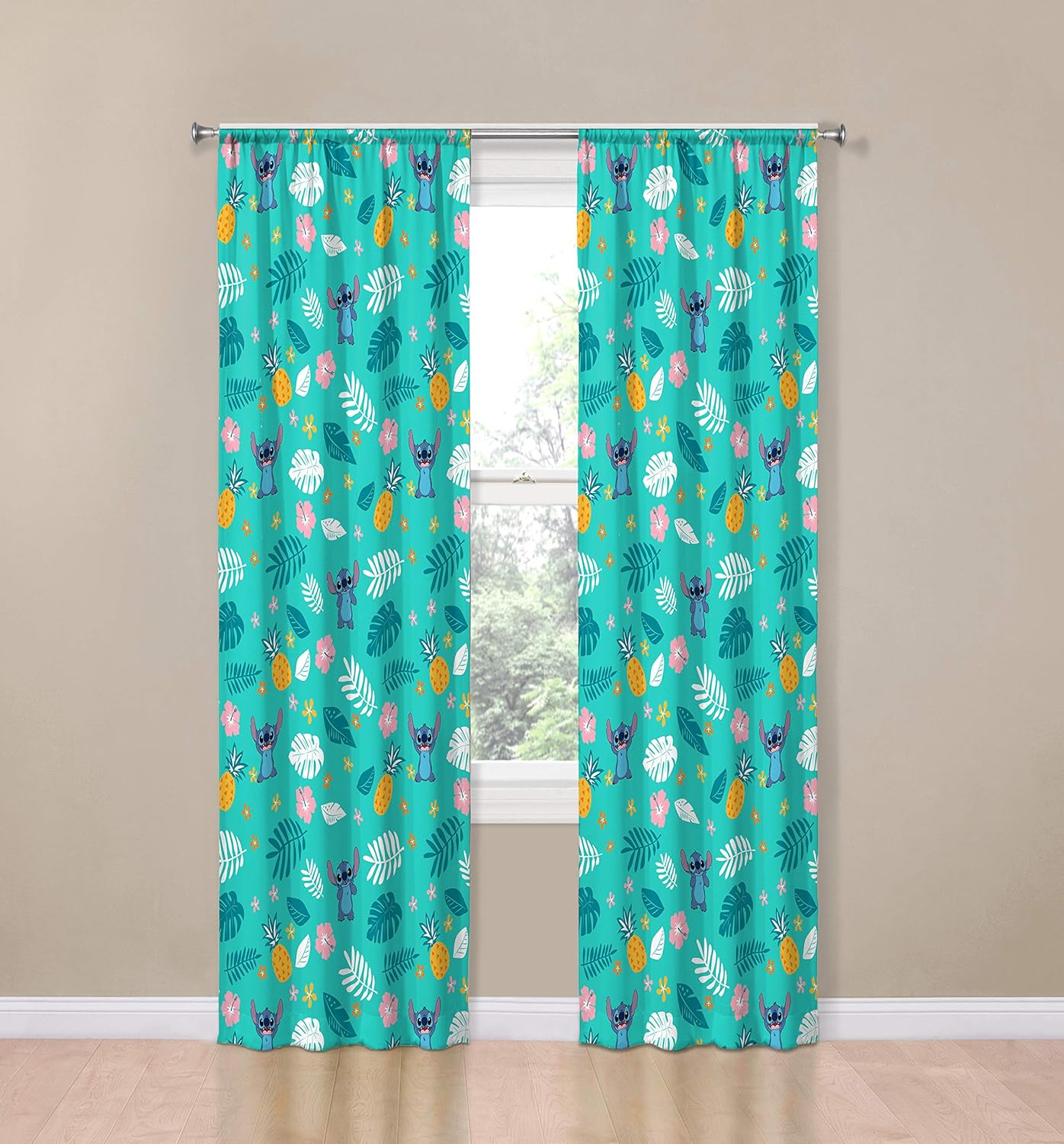 Jay Franco Kids Window Drapes with Tiebacks - Teal Lilo Stitch 84 Inch