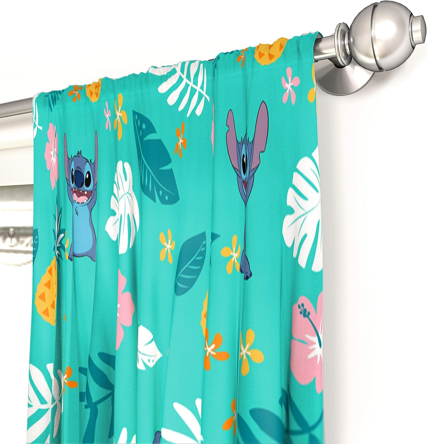 Jay Franco Kids Window Drapes with Tiebacks - Teal Lilo Stitch 84 Inch