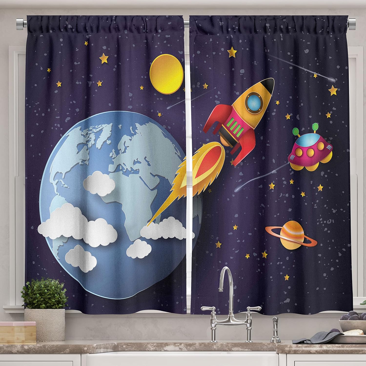Ambesonne Outer Space Kitchen Curtains 2 Panel Set