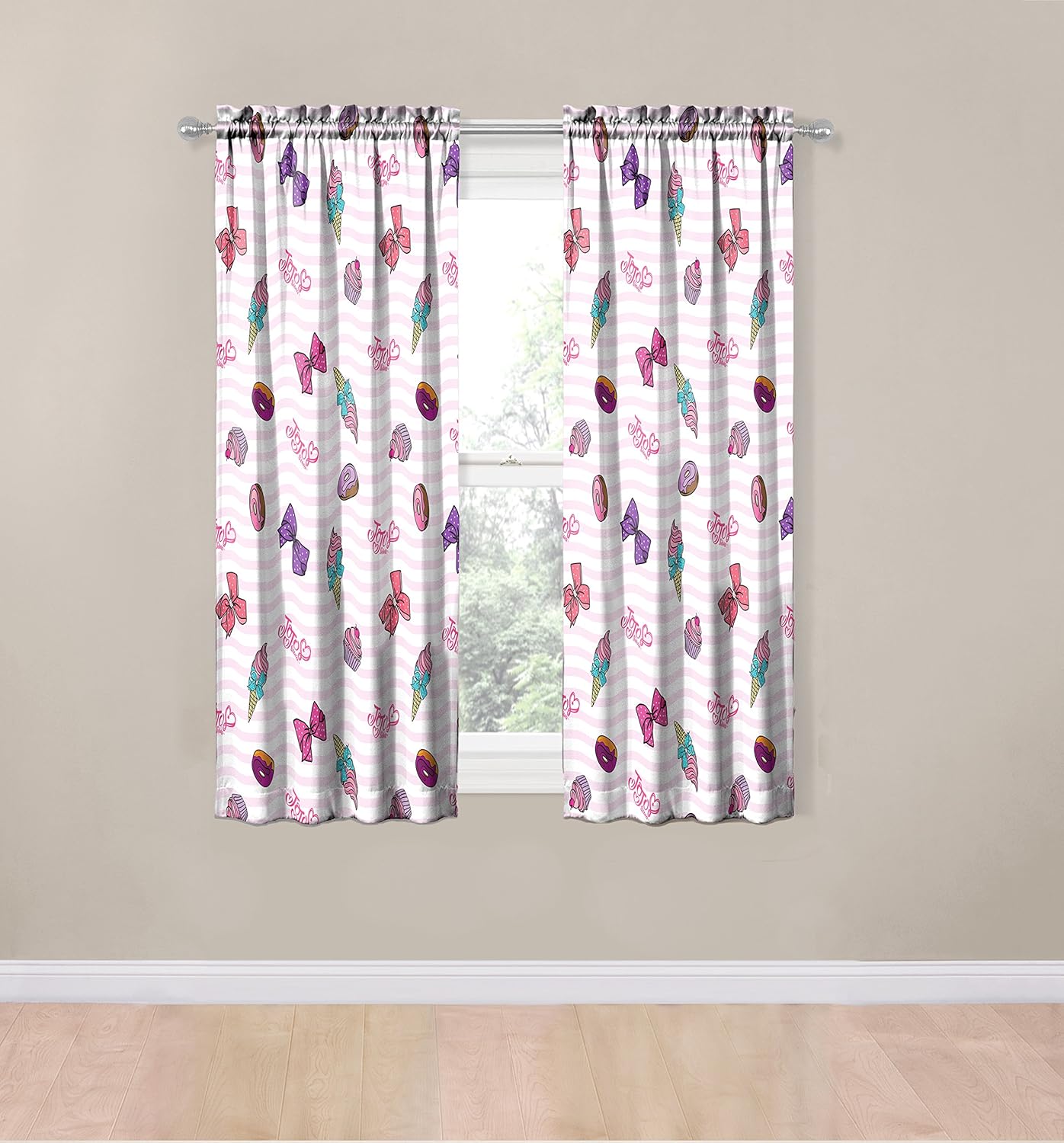 Jay Franco JoJo Siwa Sweet Life Pink White Curtain Set 4 Piece