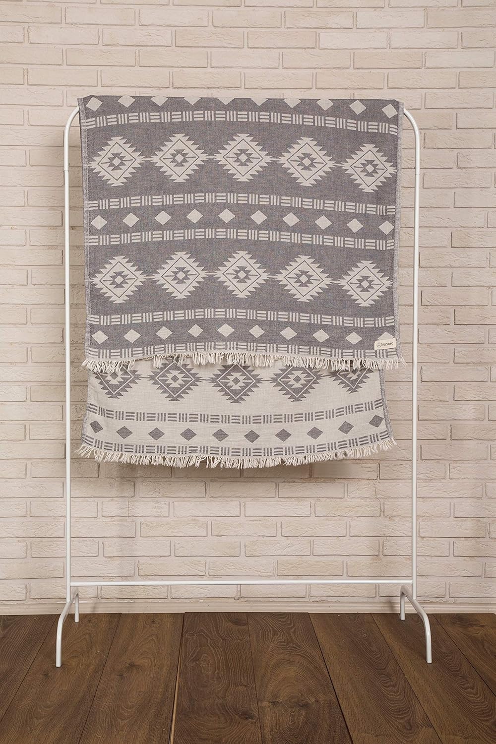 Bersuse Turkish Towel Set of 6 - 37x70 Inches Silver Gray