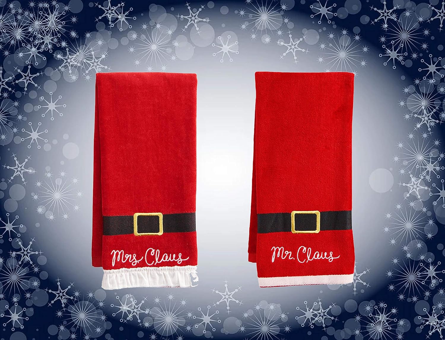 Christmas Towels Set of 2 with Santa Belt Design