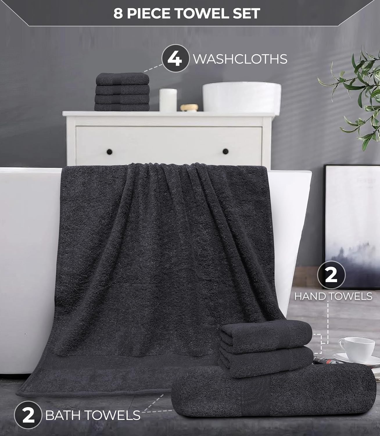 Softolle Luxury 8 Piece Towel Set - Grey 1
