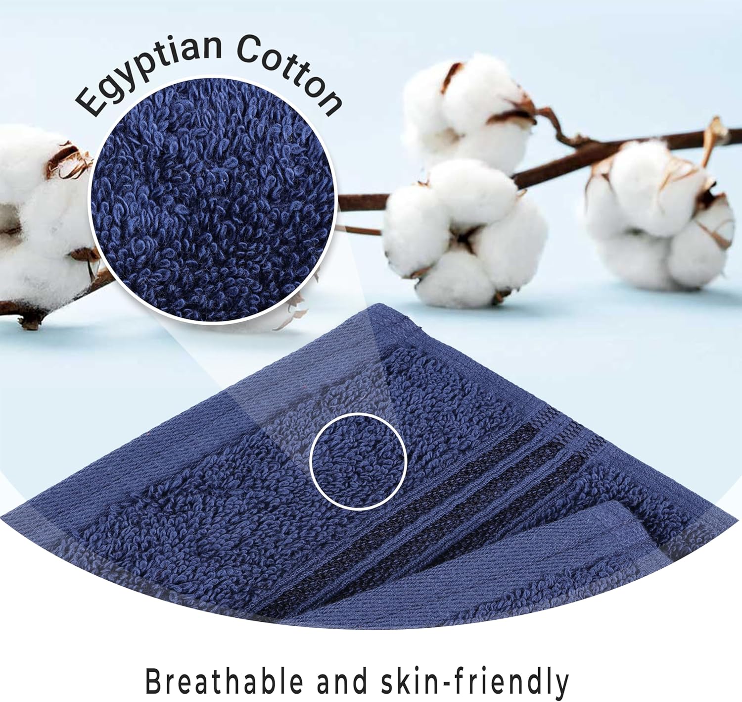 Superior Egyptian Cotton Towel Set of 8 Navy Blue