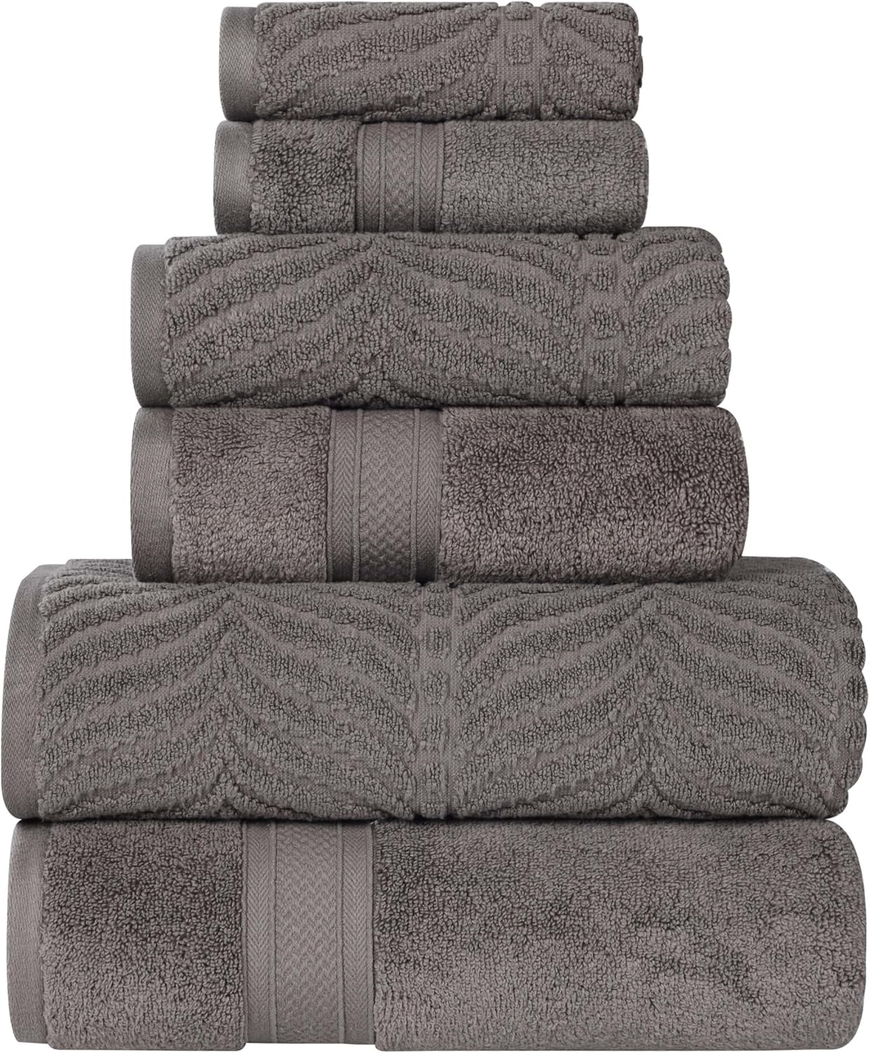 Superior Cotton Chevron 6-Piece Towel Set in Charcoal 1