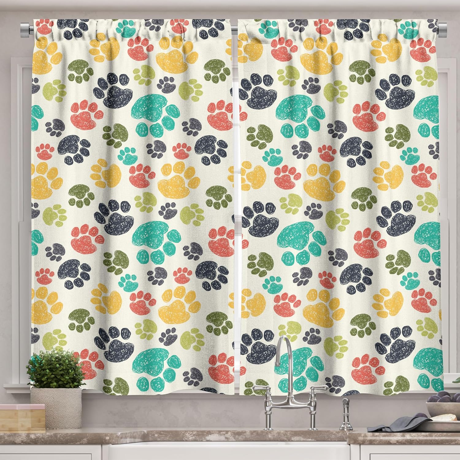 Ambesonne Dog Lover Kitchen Curtains 2 Panel Set