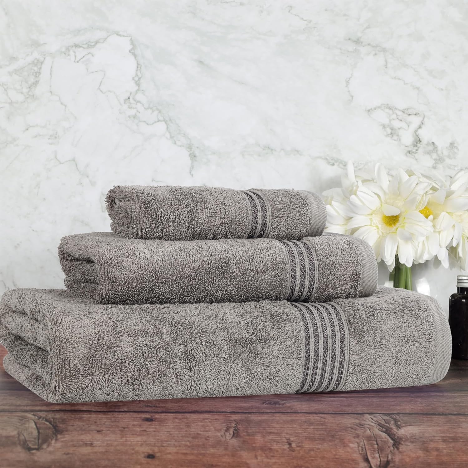 Superior Egyptian Cotton 3-Piece Towel Set - Charcoal Black and White