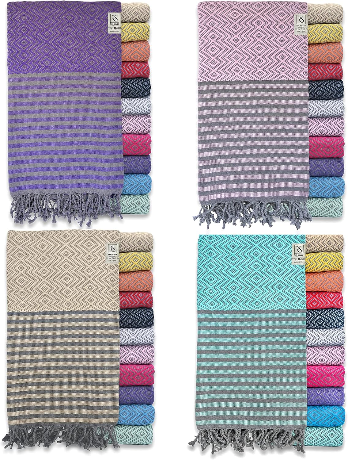 RAY SILVER 4-Pack Turkish Beach Towels 40x71 100 Cotton
