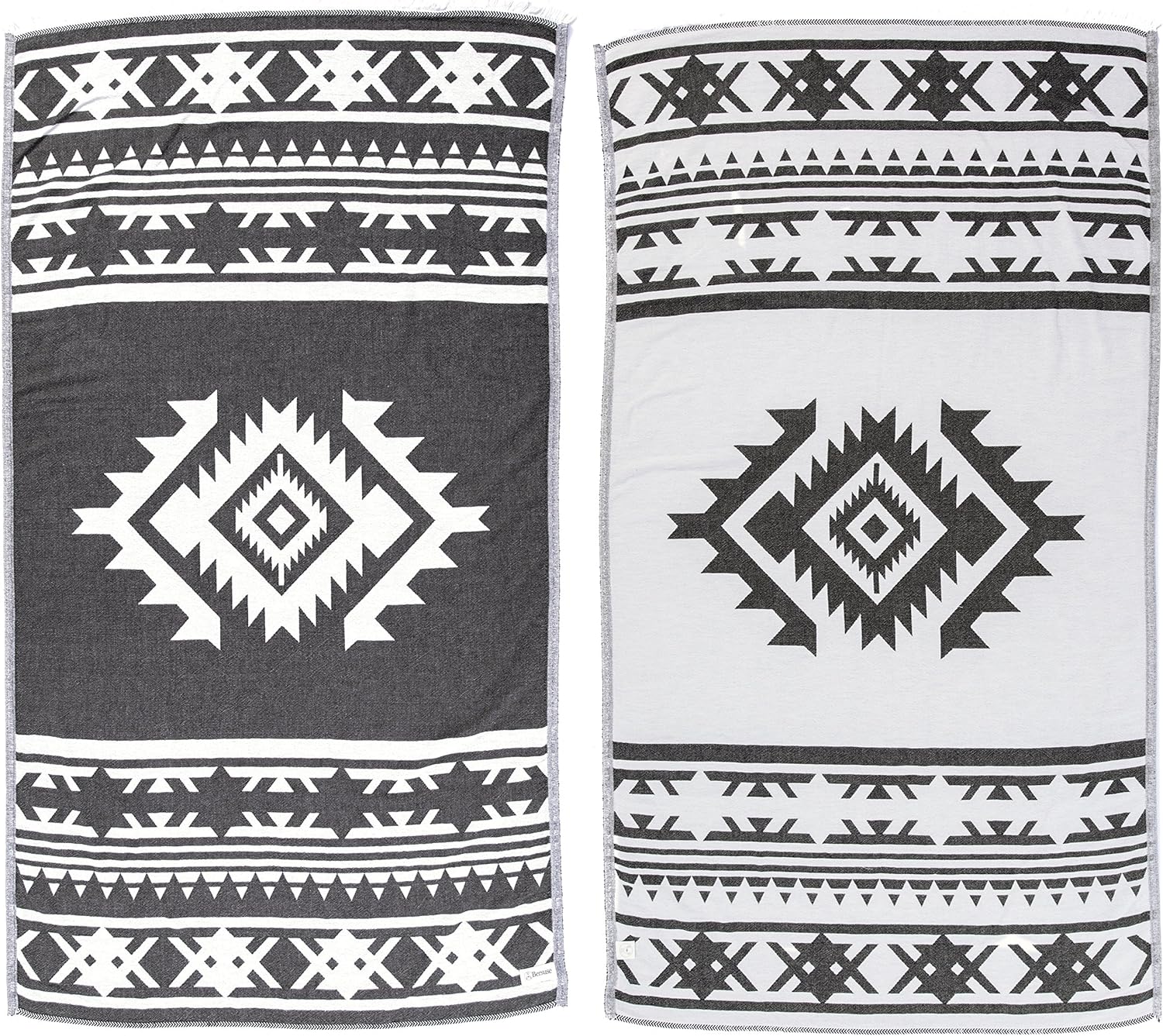 Bersuse Turkish Towel Set of 3 - 39x71 Inches Black