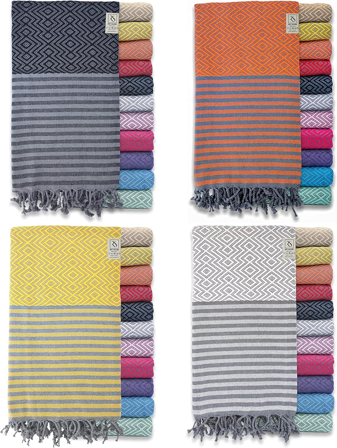 Ray Silver Turkish Beach Towel 4pc Set