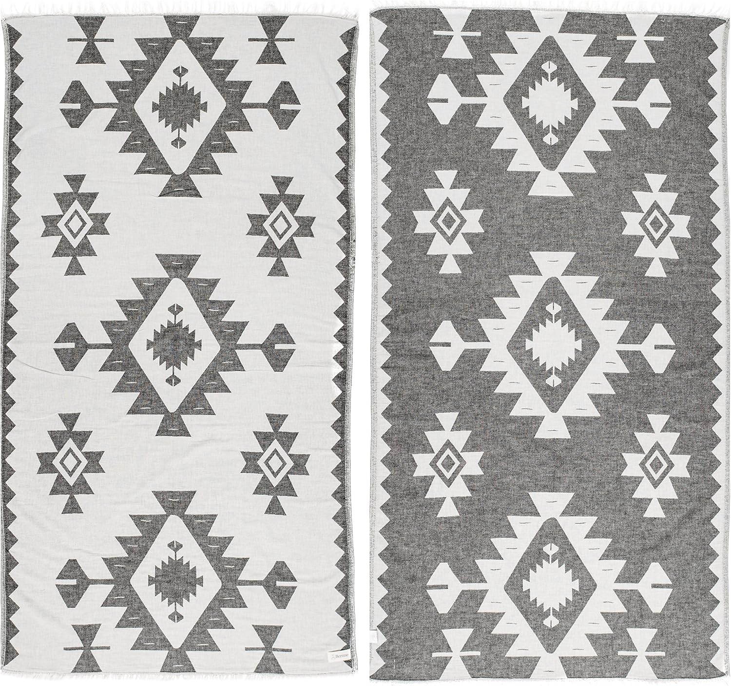 Bersuse Turkish Towel Set of 3 - 37x70 Inches Black